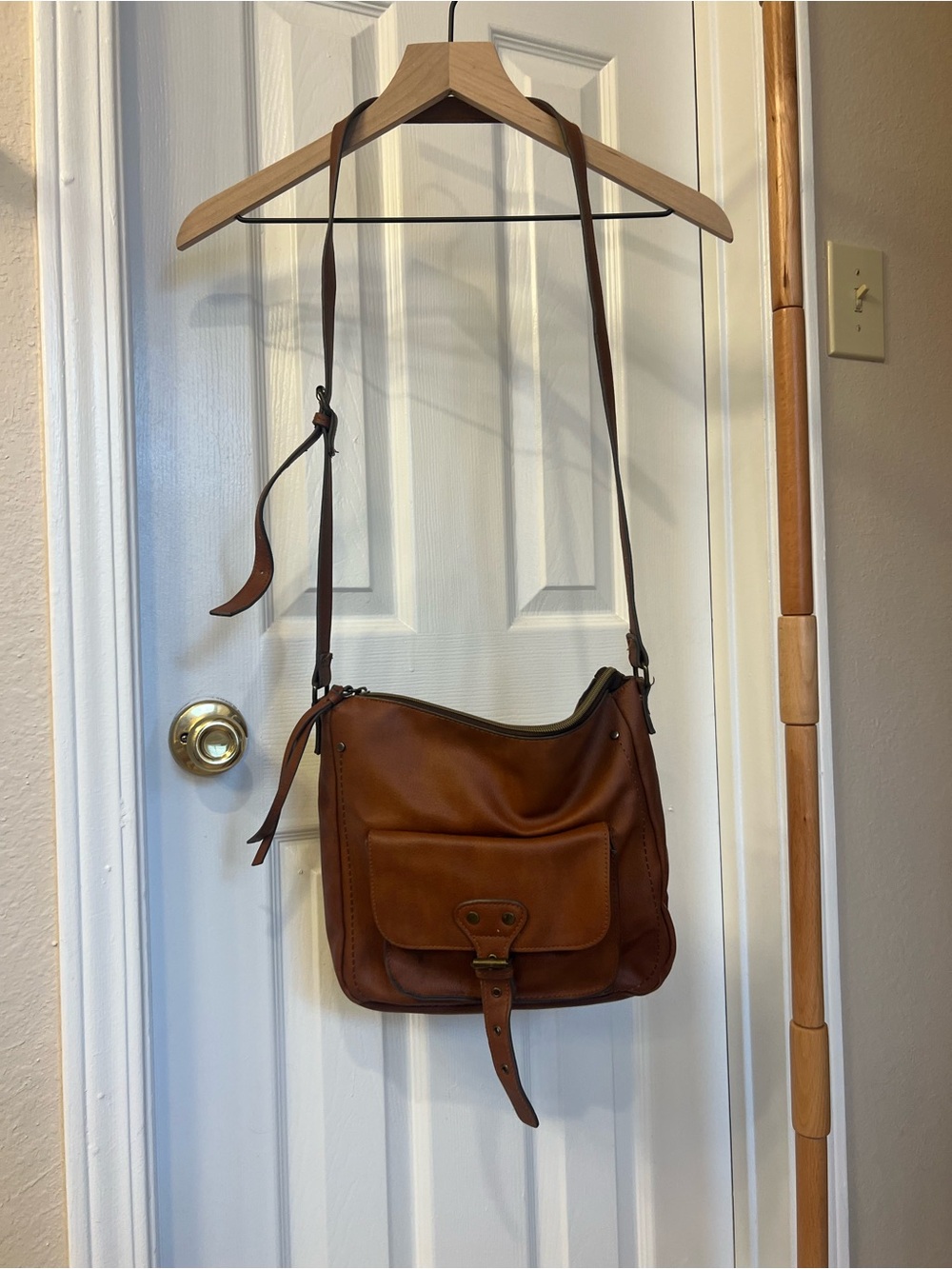 a.n.a Brown Leather Crossbody Saddle Bag
